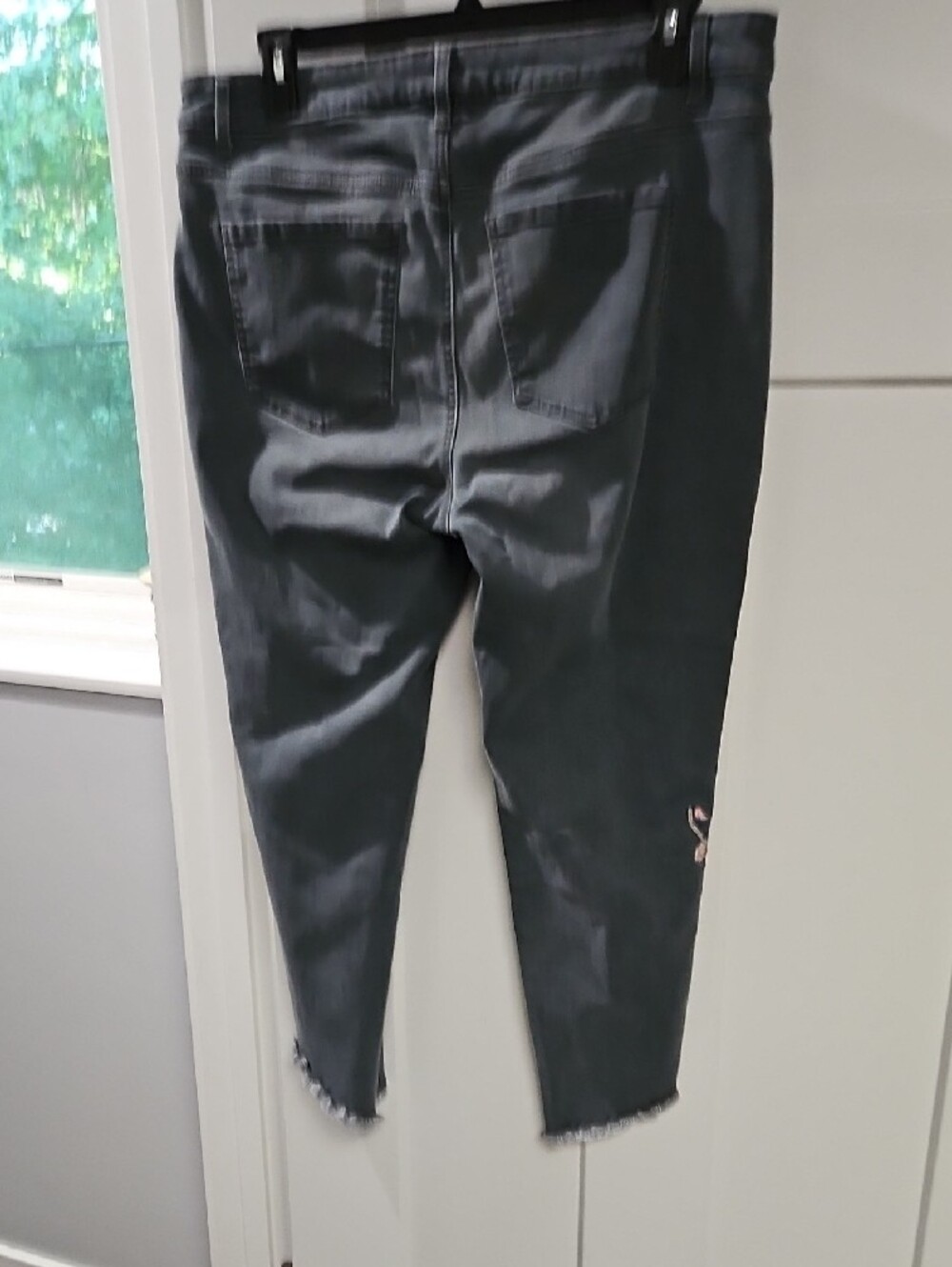 Lane Bryant Charcoal Gray Skinny Jeans with Pink Floral Embroidery - Picture 3 of 5